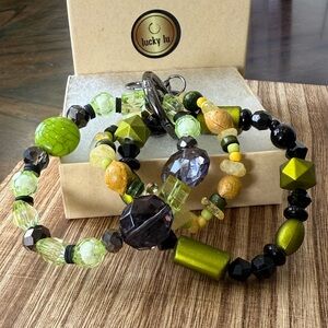 LuckyLu Beaded Bag Charm Stackable Bracelets Elastic Lemon Green Lime